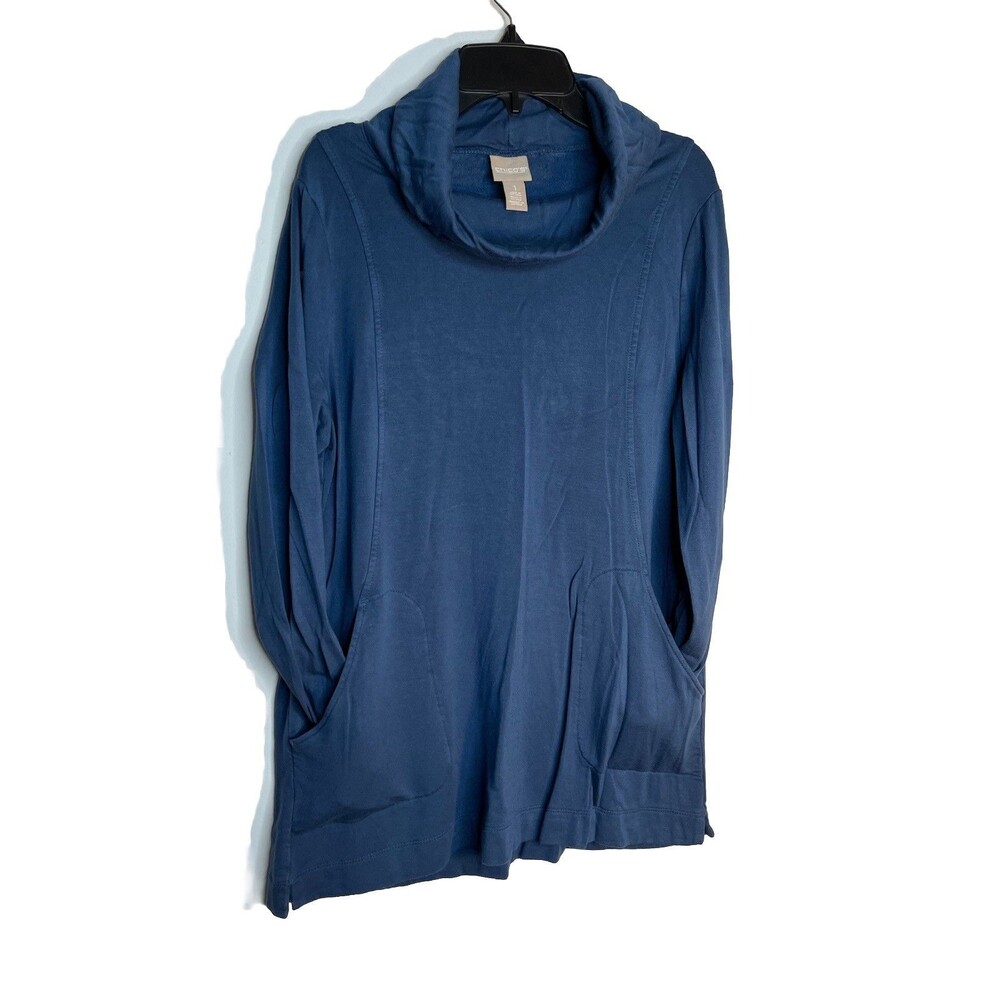 Chicos Cool Mountain Blue Cowl Neck Long Sleeve Shirt 1 Top M 6 8